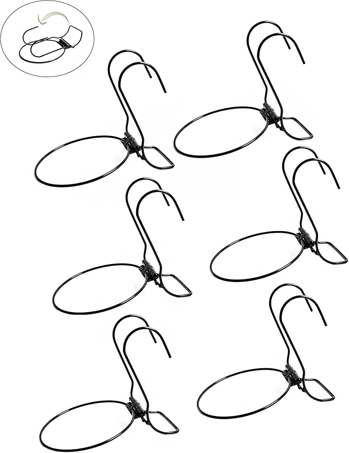 6 Pieces, 6 inches Iron Hanging Flower Pot. Metal Plant Wall Hanger, Vertical Garden. Planter Hook Ring, Rail Metal Fence. Indoor and Outdoor. Yard Garden. Wire Trellis. Collapsible Bracket. (Black)-VerdiqueGarden