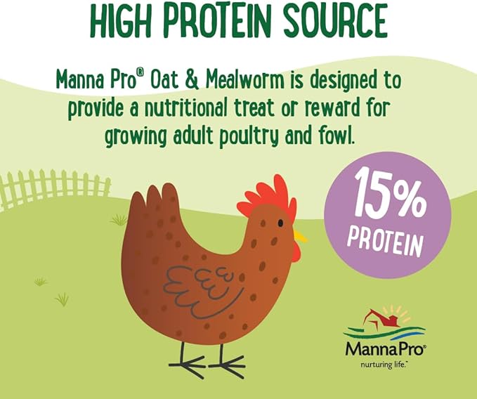 Manna Pro Farmhouse Favorites Oat & Mealworm Mix Poultry Treat – Natural Protein Source – Encouraging Poultry Treat – Mix of Oats, Peanuts, Raisins, Mealworms, Sunflower Kernels – 2lbs-VerdiqueGarden