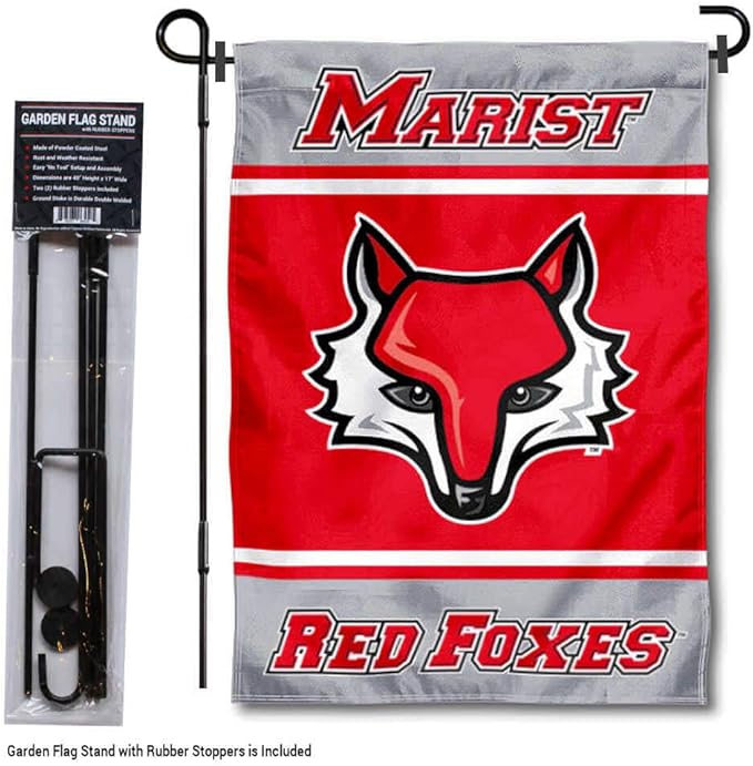 College Flags & Banners Co. Marist Red Foxes Garden Flag with Stand Holder-VerdiqueGarden