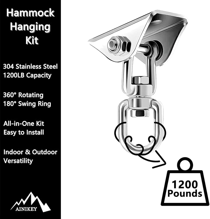 Heavy Duty Swing Hangers for Wooden Sets 1200 LB Capacity Hammock Hanger 360 Swivel Stainless Steel Swing Hardware Accessories for Porch Playground Yoga Heavy Bag Sliver | Pack of 3-VerdiqueGarden