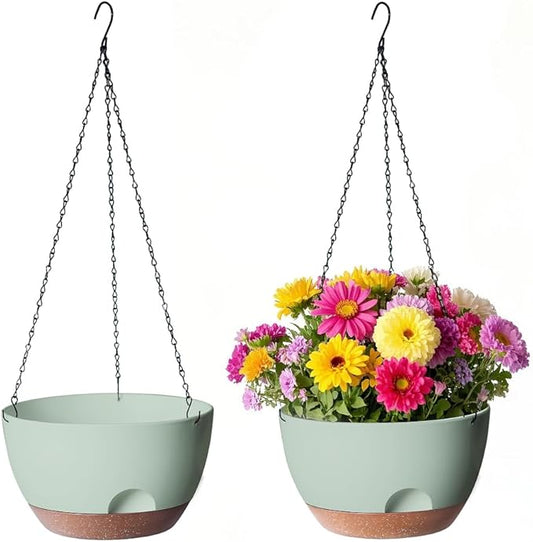 12 Inch Hanging Baskets for Plants Outdoor, Hanging Planters for Indoor Outdoor Plants, Hanging Planter with Self Watering, Hanging Flower Pots (Green)-VerdiqueGarden