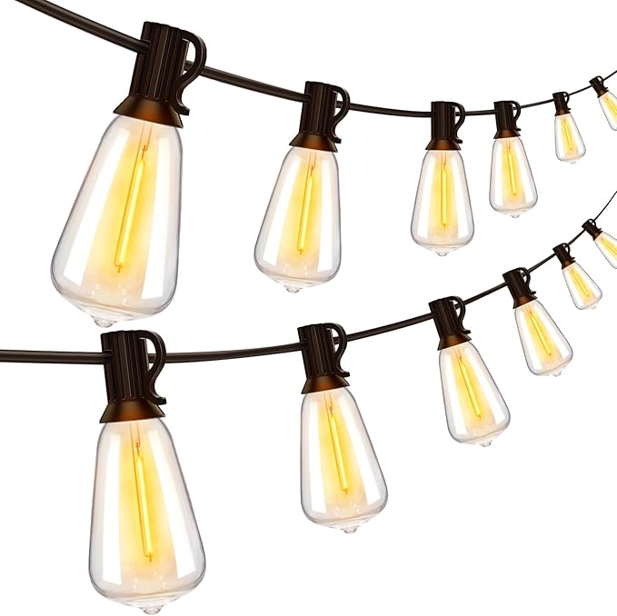 Ollny Outdoor String Lights 160FT, Shatterproof Connectable Patio Lights with 80+4 Spare ST38 Vintage Bulbs, 2200K Warm White Waterproof Outside Hanging Light for Yard Camping Gazebo Porch Balcony-VerdiqueGarden