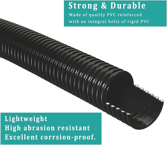 Pond Tubing ID 3/4” × 10ft Black Corrugated Flexible Reinforced Waterfall Pond Tube Sump Pump Hose, Non-toxic & Kinkproof (10 ft, 3/4" ID)-VerdiqueGarden
