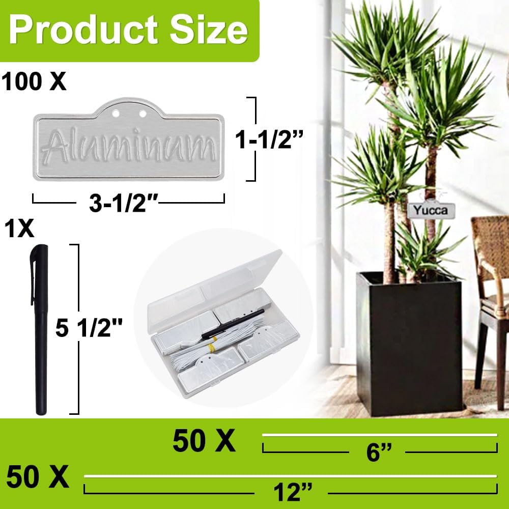 Metal Plant Labels, Aluminum Plant Tags, Tree Markers for Outdoor Garden, Waterproof (3-1/2", 100 Pcs, Two Wire Sizes)-VerdiqueGarden