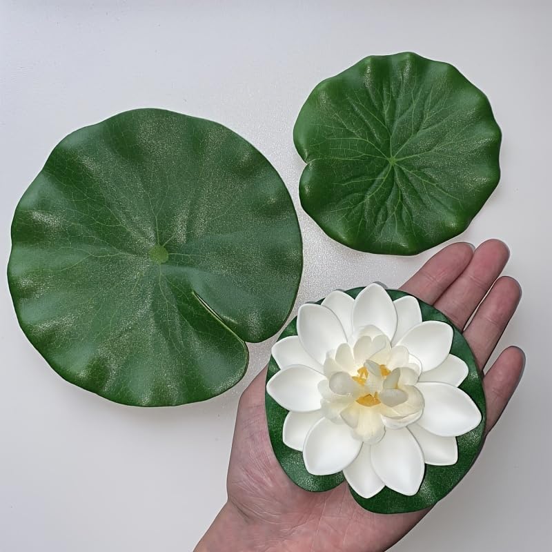 12 Pcs Artificial Floating Foam Lotus Flower with Water Lily Pad, Floating Artificial Lotus Flowers Decor Floating Pond Decor Home Decoration-VerdiqueGarden