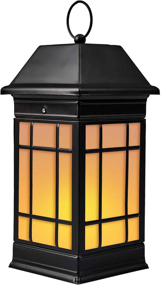 14" Solar Lantern Outdoor Waterproof, Glass Flickering Flame Solar Lanterns, Hanging Metal Lantern Decorative for Patio Front Porch Garden Backyard Tabletop Mothers Day Gifts Mom-VerdiqueGarden