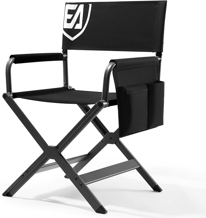 EVER ADVANCED Aluminum Lightweight Directors Chair Foldable, Folding Studio Movie Chairs Camping Event Vendor Chair, 19" Seat Height Black Fabric/Grey Frame, Support 350lbs-VerdiqueGarden