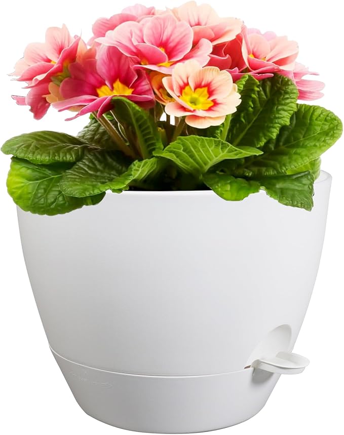 12 inch Large Self Watering Pots for Indoor Outdoor Plants, Plant Pots with Mesh Drainage Holes for Garden House Plants, Plastic Planters with Reservoir for Flower Plants, White-VerdiqueGarden