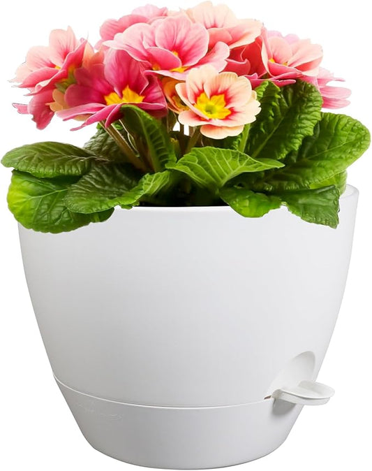 12 inch Large Self Watering Pots for Indoor Outdoor Plants, Plant Pots with Mesh Drainage Holes for Garden House Plants, Plastic Planters with Reservoir for Flower Plants, White-VerdiqueGarden