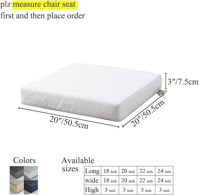 Patio Chair Cushions Non Slip Bottom Chair Pad with Ties Waterproof Square Outdoor Seat Cushion Replacement for Garden Swing Furniture Set of 2 20 x 20 Inch, Beige-VerdiqueGarden