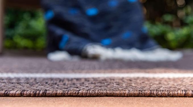 Unique Loom Outdoor Border Collection Area Rug - Soft Border (8' x 11' 4" Rectangle, Brown/ Ivory)-VerdiqueGarden