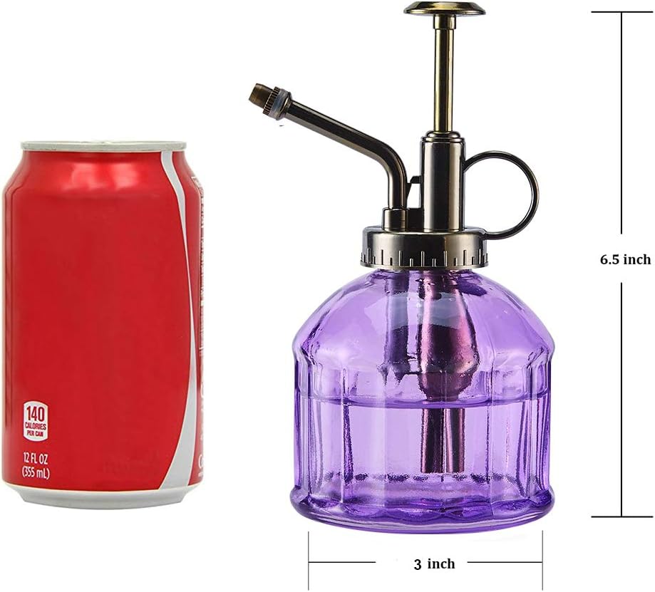 Glass Plant Mister Spray Bottle, Vintage Plant Spritzer Sprayer Mister, Succulent Watering Bottle with Top Pump, Small Glass Watering Can for Indoor Outdoor Houseplant - Purple-VerdiqueGarden