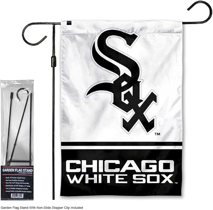 WinCraft White Sox Garden Flag with Stand Holder Flagpole-VerdiqueGarden