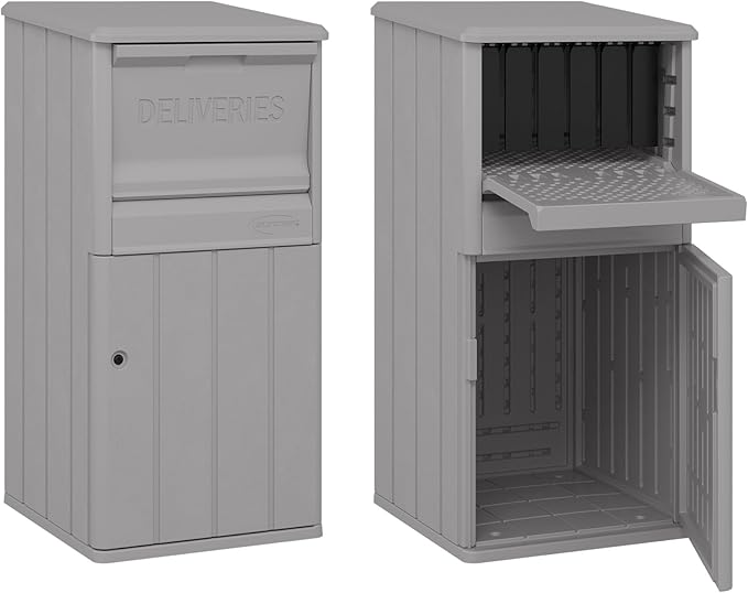 Suncast 33.5-Gallon Capacity Package Delivery Box, Parcel Drop Box with Lock, Weather Resistant Outdoor Storage Solution for Secure Package Deliveries, Made in USA-VerdiqueGarden