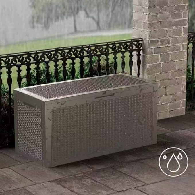 100 Gallon Outdoor Storage Box Waterproof Lockable Resin Deck Box Large, Patio Storage Bin for Pool Accessories Cushion Furniture, Garden Tools, UV-Resistant Outside Delivery Grey-VerdiqueGarden