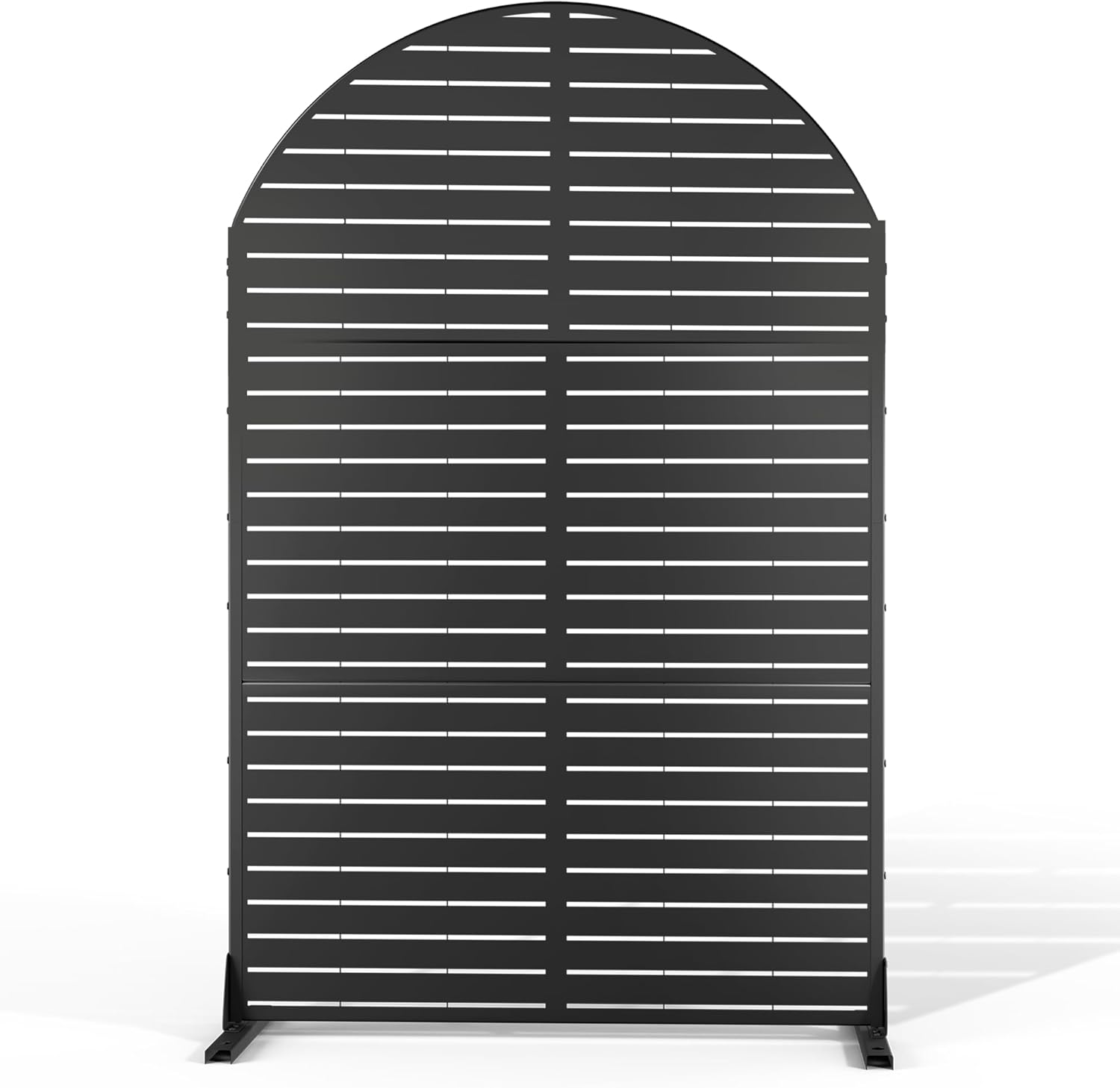 Metal Privacy Screen Outdoor 72" H×47" W,Freestanding Decorative Privacy Screen for Balcony Yard&Garden, Arched Privacy Fence-Black&Louvered-VerdiqueGarden