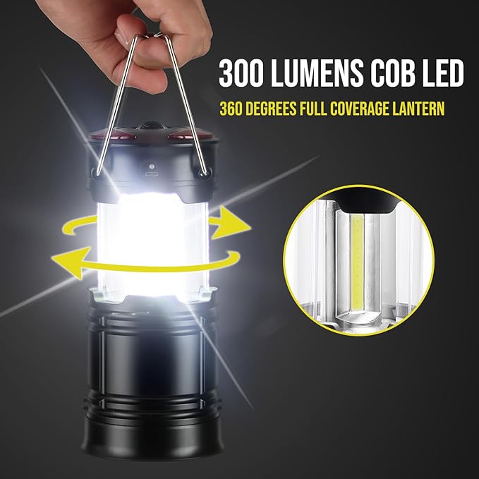 Lichamp 4 Pack Camping Lanterns Rechargeable and Battery Powered, Dual Power Source and 4 Mode Lantern Flashlight COB Camp Light for Power Outages, Camping Supplies and Home Hurricane Supplies, E4BK-VerdiqueGarden