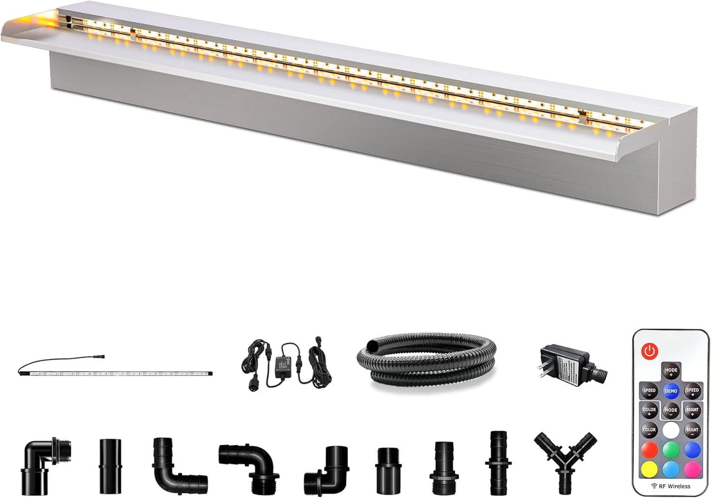 LONGRUN Waterfall Pool Fountain, Updated 5.9'' Wider Open Lip Stainless Steel Waterfall Spillway, Decorative Water Feature for Swimming Pools, Koi Ponds, Spa & Garden - 35.4''-VerdiqueGarden