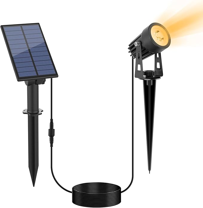 APONUO Metal Solar Spot Lights Outdoor with 9.8ft Cable Solar Powered Landscape Lighting Low Voltage IP65 Waterproof Auto On/Off for Outside Garden Yard Landscape Pathway Garage-Warm White(1-in-1)-VerdiqueGarden