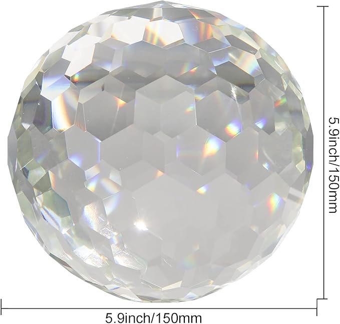 Clear Crystal Suncatcher Ball Prism Glass Sphere Faceted Gazing Ball Rainbow Maker Window Prisms Suncatcher for Window, Sun Catcher(150mm/5.91inch)-VerdiqueGarden