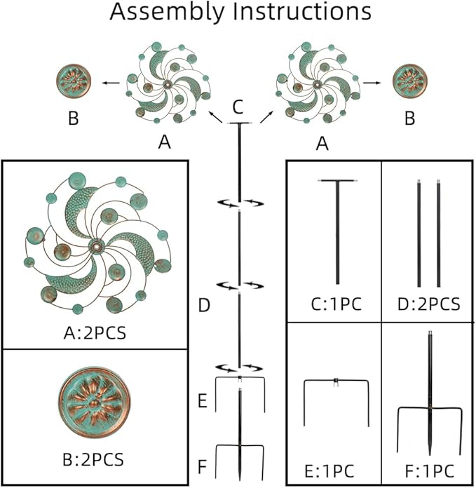 DREAMYSOUL Wind Spinner, Kinetic Wind Spinners Outdoor Metal, Garden Spinner for Yard Outside Patio Lawn Decor (Green & Cooper)-VerdiqueGarden