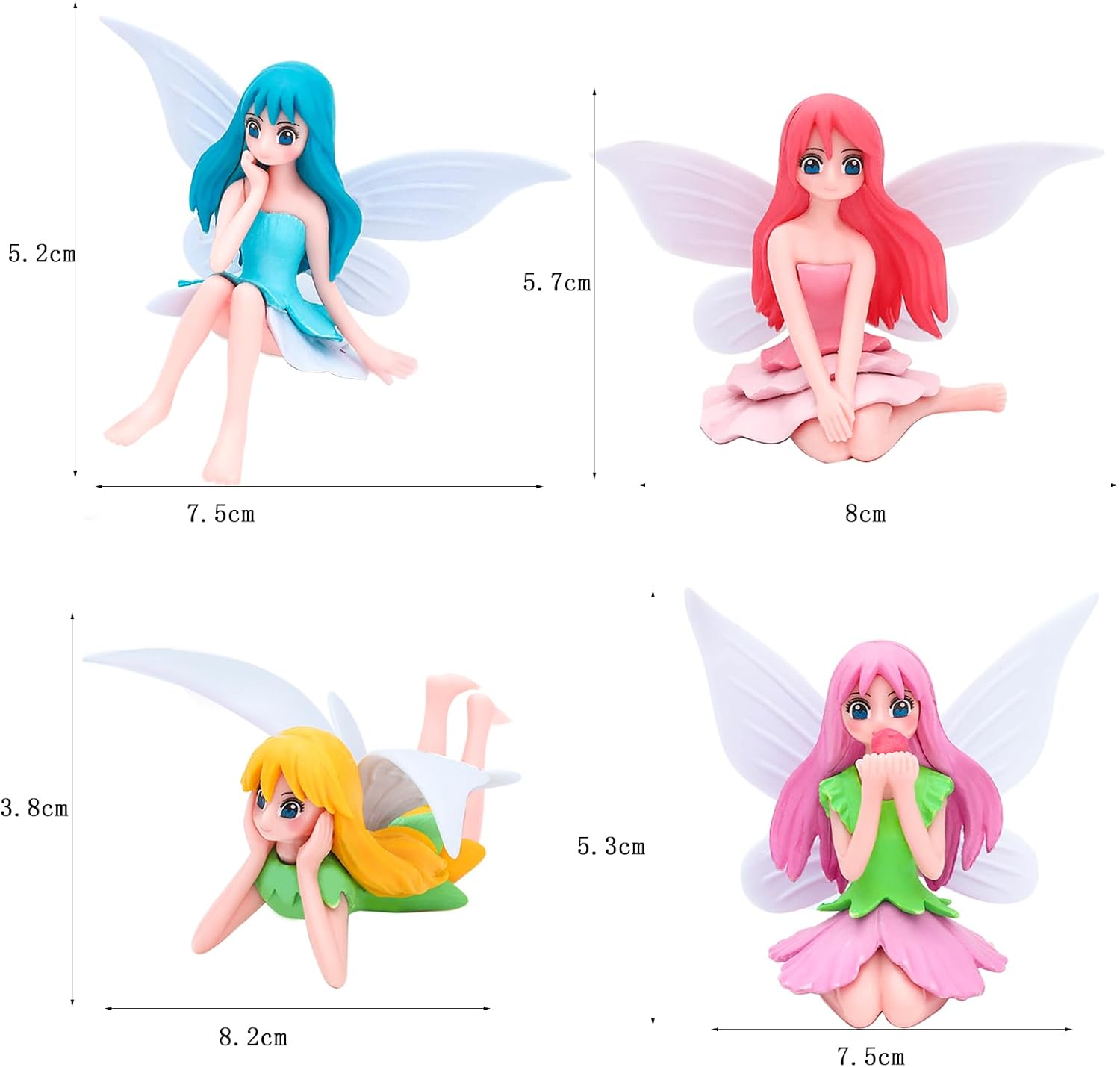 ONEST 4 Pieces Miniature Fairy Garden Accessories Small Fairy Figurines Hand Painted Fairies Figures Girl Fly Wing Figurines for Car Decor Fairies Garden Flower Pot Birthday Cake Topper-VerdiqueGarden