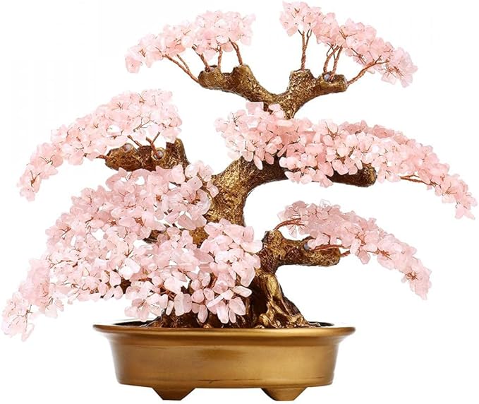 Feng Shui Money Tree Large Pine Tree Style Crystal Quartz Lucky Tree Gem Tree for Office Home Feng Shui Decoration for Wealth/Fortune and Luck (Pink)-VerdiqueGarden