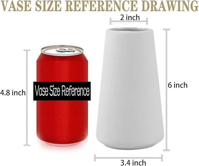 Simple Vase for Flowers Plants, Matte Vases for Modern Table Shelf Home Decor Wedding Boho Decor, 6" H Frosted Elegant Ceramic Vase for Pampas Grass Fluffy Stem Bouquet Lavender Flowers (White, 4)-VerdiqueGarden