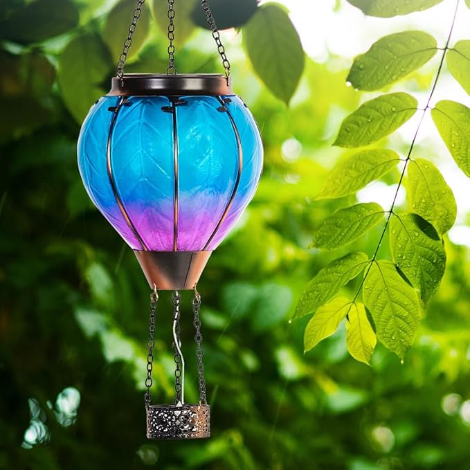 Starsoul Hot Air Balloon Solar Lantern with Candle Holder Glass Solar Hot Air Balloon Lantern with Flame Solar Hanging Hot Air Balloons Decorative for Lawn Porch Tree Yard-VerdiqueGarden