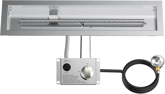Skyflame 30" Linear Stainless Steel Fire Pit Drop-in Burner Kit with Flame Sensing, Electronic Spark Ignition, CSA Certified, and Propane Regulator Hose Set-VerdiqueGarden