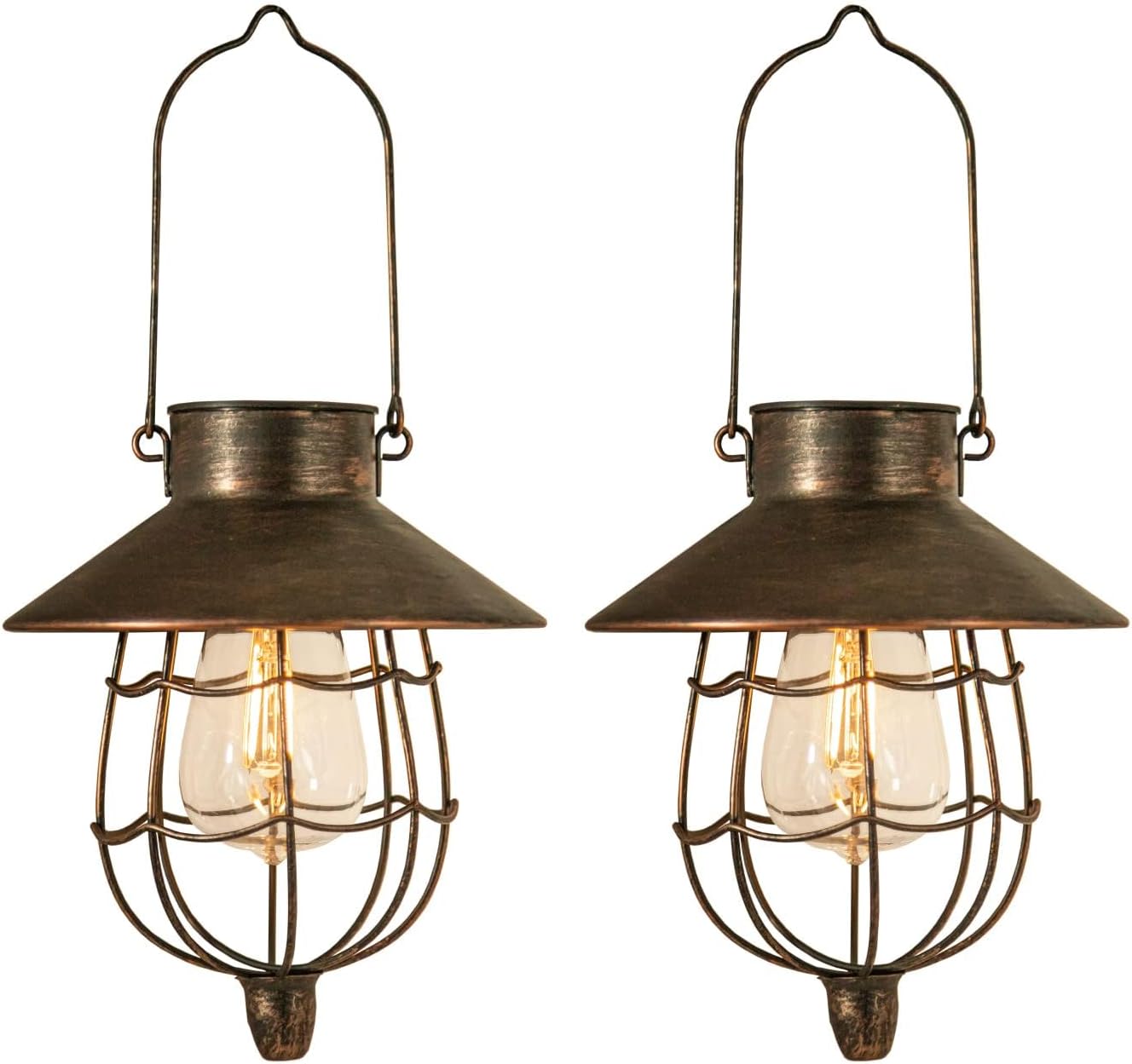 YAKii 2 Pack Solar Lantern Hanging Waterproof Outdoor Metal Solar Lamp with Warm White Light Decorate for Yard Garden Pathway Patio Porch Decor (Antique Copper)-VerdiqueGarden