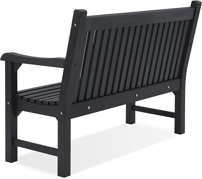Psilvam Garden Bench, 2-Person Poly Lumber Patio Bench, All-Weather Outdoor Bench That Never Rot, Memorial Bench, Suit for Garden, Porch and Park (Black)-VerdiqueGarden