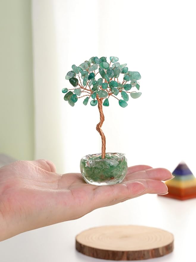 Jovivi Small Green Aventurine Crystal Tree, Natural Crystal Healing Stones Tree Glass Bowl Base Gemstone Money Trees Feng Shui Good Luck Home Desk Decor-VerdiqueGarden