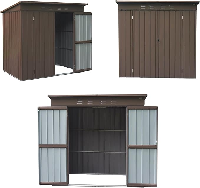 Domi Outdoor Storage Shed 6' x 4.5’, Metal Garden Shed with Galvanized Steel Frame for Bike, Tools, Lawn Mowers, Pool Toys, Outdoor Storage Cabinet with Lockable Door for Garden Lawn Patio (Brown)-VerdiqueGarden