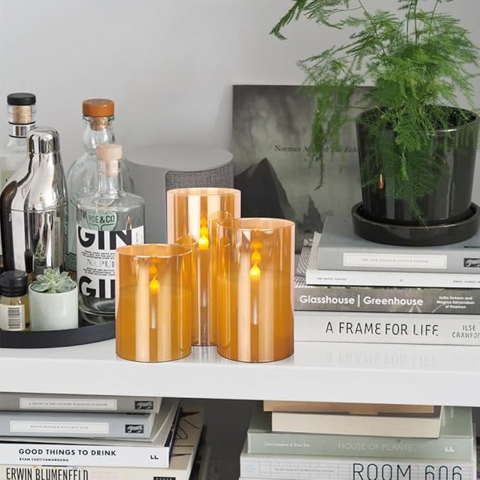 Glass LED Flickering Candles with Remote Timer, Flamless Pillar Candles Real Wax with 3D Wick Realistic, Home Decoration for Wedding Home Festival-VerdiqueGarden