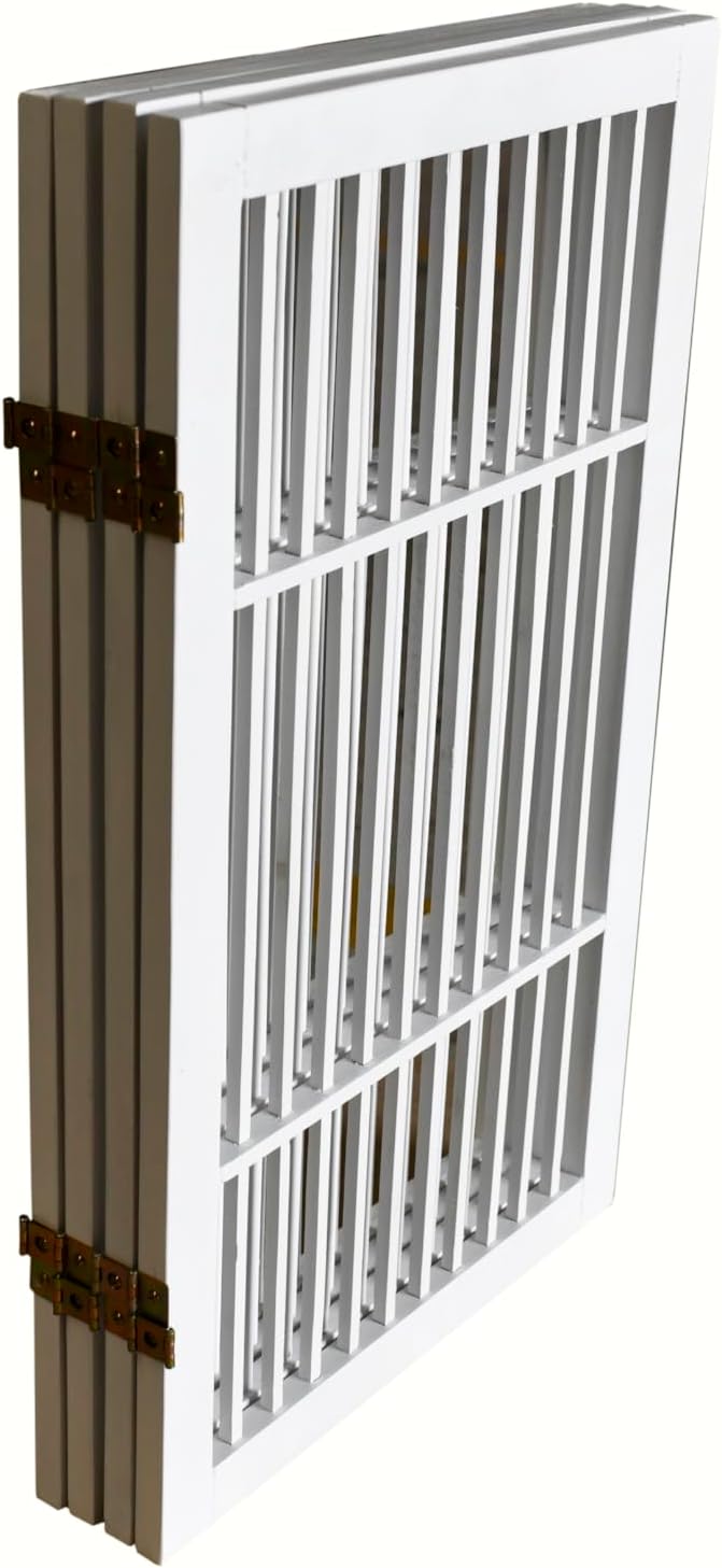 Pet Dog Gate Strong and Durable Freestanding Folding Acacia Hardwood Portable Wooden Fence Indoors or Outdoors by Urnporium (White Pet Gate, 4 Panel 30" Tall)-VerdiqueGarden