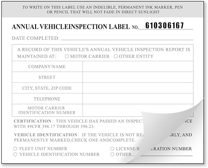 Annual Vehicle Inspection Report Form with Red Exterior Aluminum Inspection Label (6"x3.5"), and White Interior Inspection Label (5"x4") 25-pk-VerdiqueGarden
