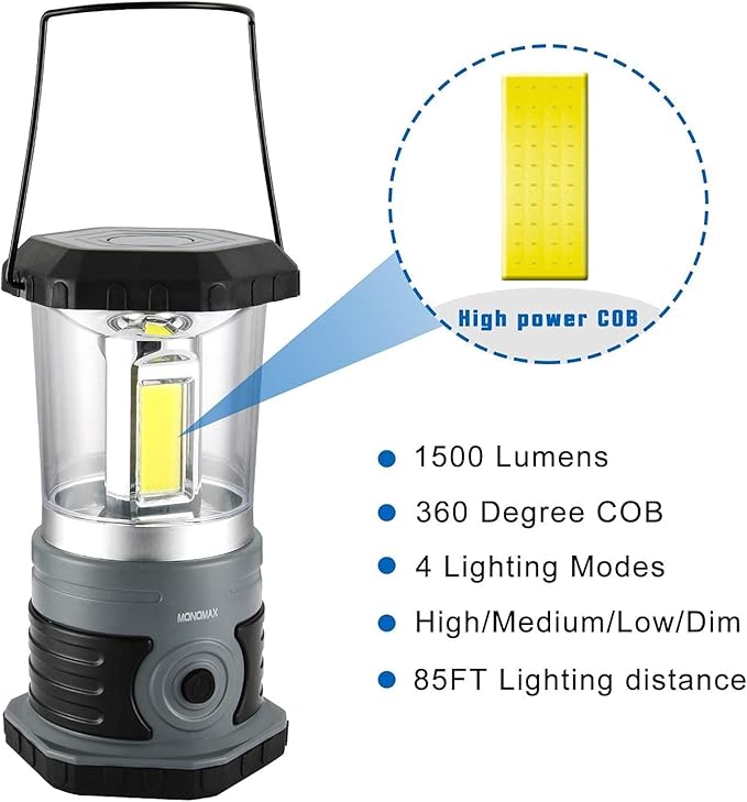 LED Camping Lantern, 1500 LM Lanterns for Power Outages with 4 D Batteries Included, Battery Powered Lantern Flashlight with 4 Light Modes, Weatherproof Tent Light for Storms and Hurricanes-VerdiqueGarden