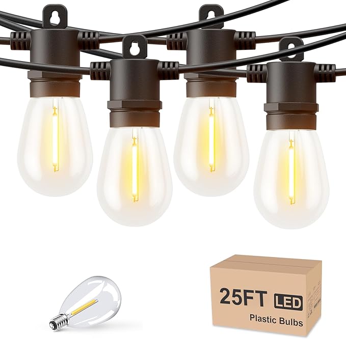 Svater Outdoor String Lights LED 25 FT, Patio Lights for Outside Waterproof IP65 with Shatterproof LED Bulbs, Cafe Bistro Backyard Balcony Hanging Light Warm White-VerdiqueGarden