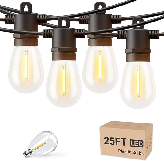 Svater Outdoor String Lights LED 25 FT, Patio Lights for Outside Waterproof IP65 with Shatterproof LED Bulbs, Cafe Bistro Backyard Balcony Hanging Light Warm White-VerdiqueGarden