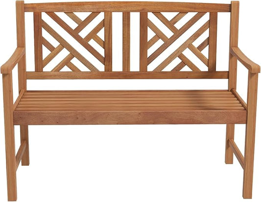 Giantex Outdoor Wooden Garden Bench - 2-Person Acacia Wood Loveseat with Armrests, Backrest, 800lbs Capacity, Patio Park Bench for Backyard, Front Porch Bench (Non-Foldable)-VerdiqueGarden
