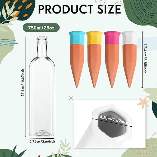 12 Pack Plant Watering Devices, Terracotta Self Watering Spikes with 25 oz Plastic Wine Bottles, Slow Release Plant Waterer Self Watering Planter for Vacation Indoor Outdoor Plant-VerdiqueGarden