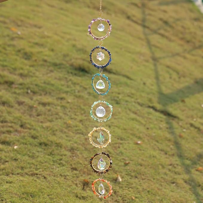 Crystal Sun Catcher Window Hanging 7 Chakra Spheres Gemstone Decor Hanging Ornament Natural Gem Wall Hangings Healing Crystal Decor Handmade Home Window Car Decoration Gift for Mom-VerdiqueGarden