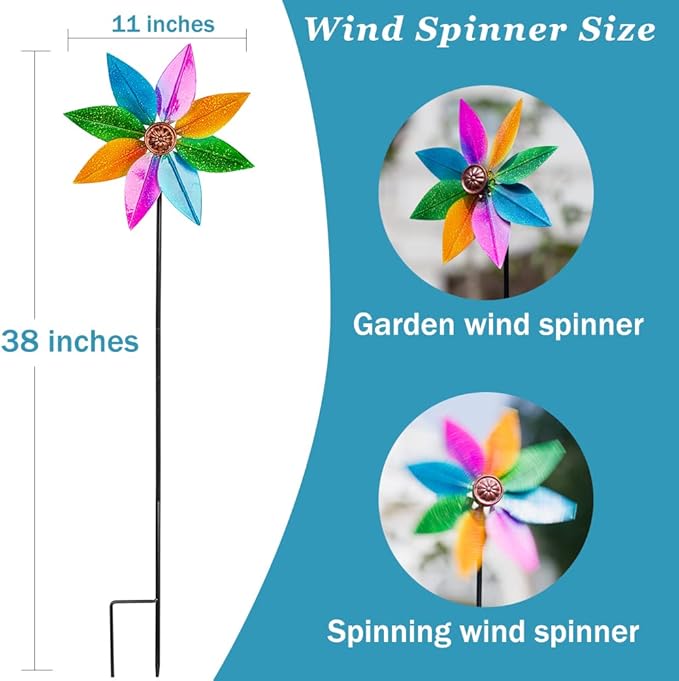 DREAMYSOUL Colorful Wind Spinner 38Inches, Metal Garden Pinwheels for Yard and Garden, Decorative Wind Spinners for Outdoor Patio Yard Lawn-VerdiqueGarden