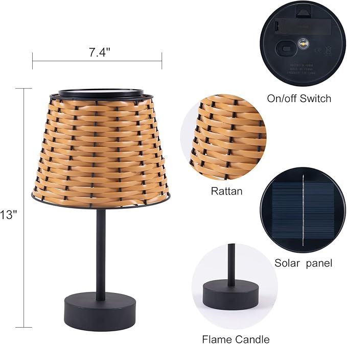 Solar Table Lamps for Outside,Handmade Rattan Woven LED Desk Outdoor Lamp Waterproof Boho Decoration for Garden,Yard,Patio,Porch,Trees,Lawn,Pathway(Austin Natural Brown)-VerdiqueGarden