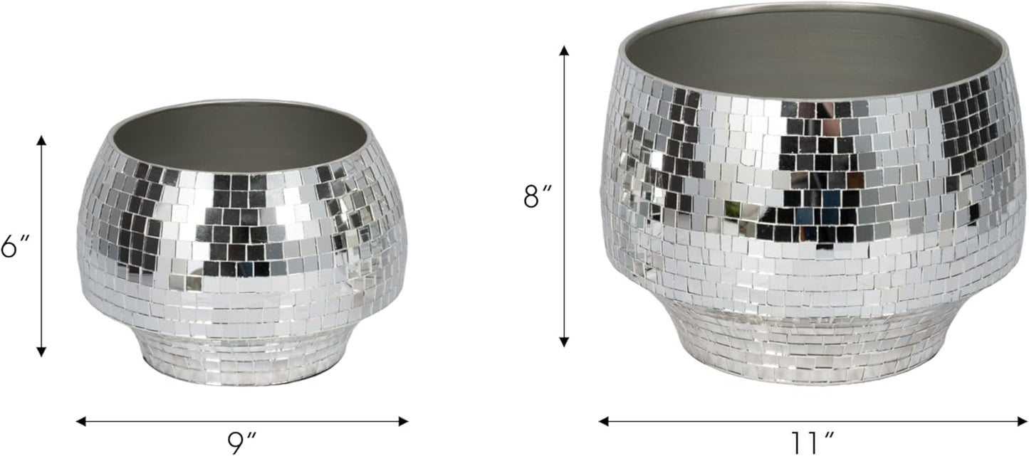 Flower Pots and Planters for Home Decor – Mosaic Indoor and Outdoor Plant Pots for Garden, Patio, or Room – Modern Pots for Indoor Plant Stand for Herbs, Succulents, or Ferns Set of 2 – 8", 6" Silver-VerdiqueGarden
