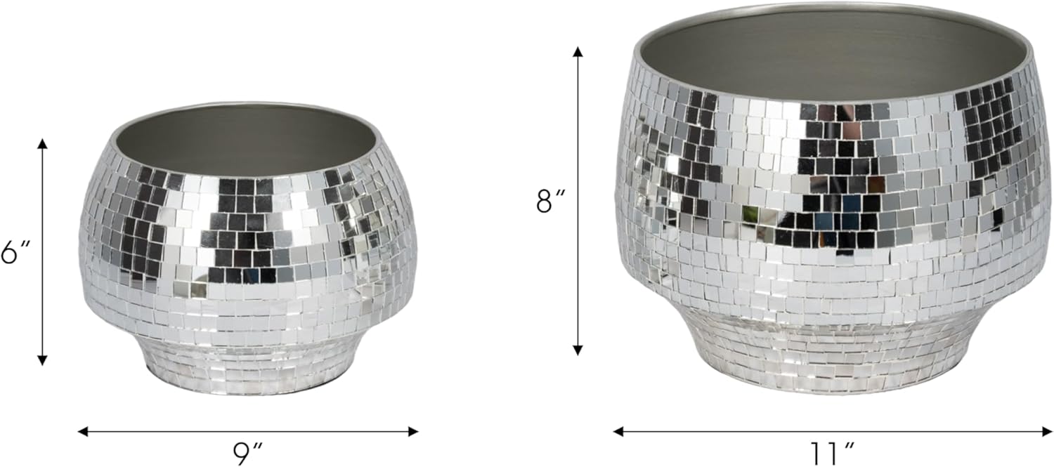 Flower Pots and Planters for Home Decor – Mosaic Indoor and Outdoor Plant Pots for Garden, Patio, or Room – Modern Pots for Indoor Plant Stand for Herbs, Succulents, or Ferns Set of 2 – 8", 6" Silver-VerdiqueGarden