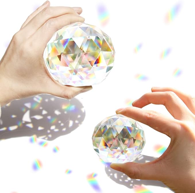 2 Pack Clear Crystal Ball Prism Window Rainbow Maker Window Prisms Suncatcher for Feng Shui, (80mm+60mm)-VerdiqueGarden
