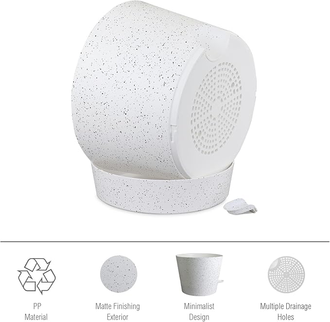 12 inch Large Self Watering Pots, Plant Pots with Mesh Drainage Holes for Indoor Outdoor Plants, Plastic Planters with Deep Reservoir for Garden House Flower Plants, Speckled White-VerdiqueGarden