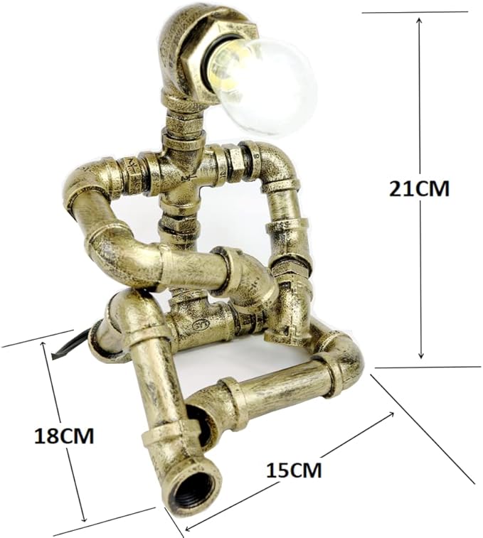 Steampunk Table Robot Lamps with 2 Bulbs,Retro Industrial Robot Desk Lamps Water Pipe Light for Office,Bedroom,Living Room in Bronze-VerdiqueGarden